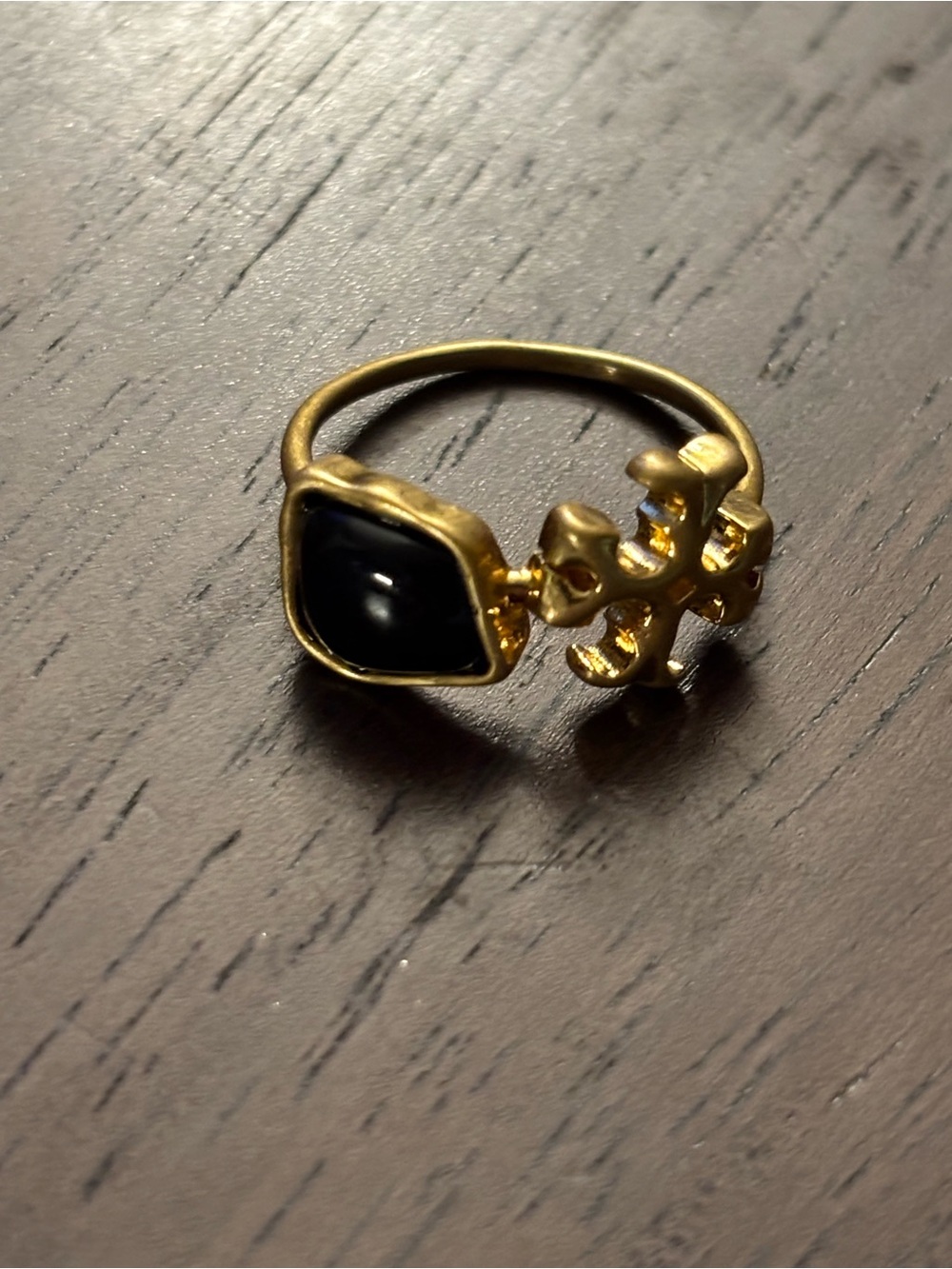 Brand new without tag, Tory Burch Gold-Tone Black Stone Open Band Ring size 6